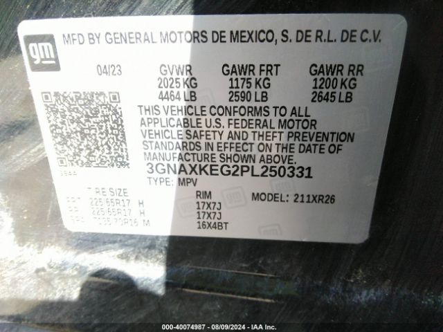 3GNAXKEG2PL250331 Chevrolet Equinox Fwd Lt