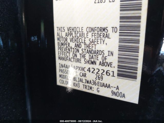 1N4AA6APXHC422261 Nissan Maxima 3.5 Sv