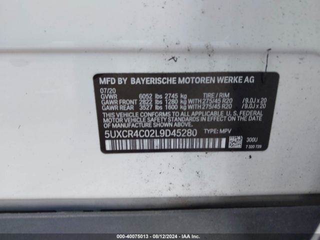 5UXCR4C02L9D45280 BMW X5 Sdrive40i