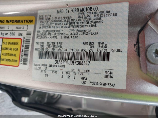 Ford Fusion Hybrid Se 2014 3FA6P0LU0ER306617 Image 9