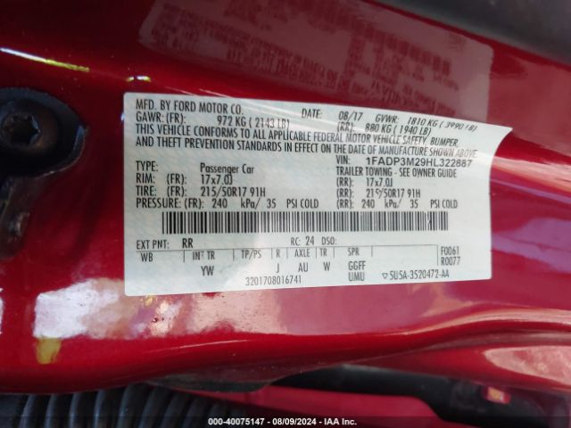 1FADP3M29HL322887 Ford FOCUS SEL