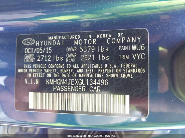 Hyundai Genesis 3.8 2016 KMHGN4JEXGU134496 Image 9