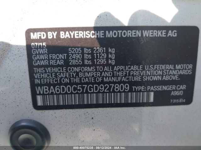 WBA6D0C57GD927809 BMW 640i Gran Coupe
