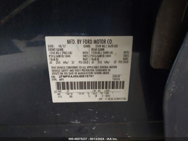 2FMPK4J89JBB18791 Ford EDGE SEL