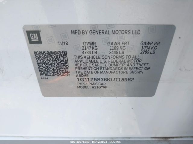 1G11Z5S36KU118962 Chevrolet IMPALA LT