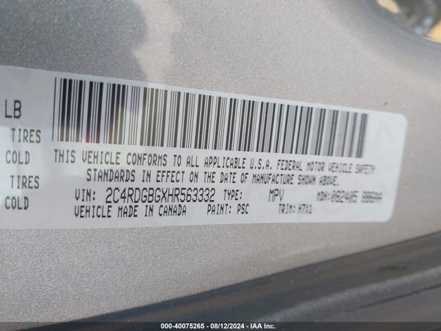 Dodge Grand Caravan Se 2017 2C4RDGBGXHR563332 Image 9