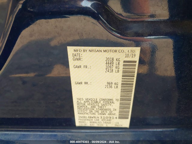 1N4BL4BW9LN310914 Nissan Altima S Intelligent Awd