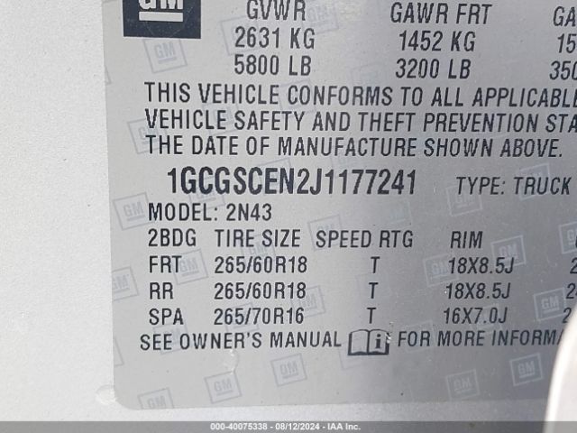 1GCGSCEN2J1177241 Chevrolet Colorado Lt