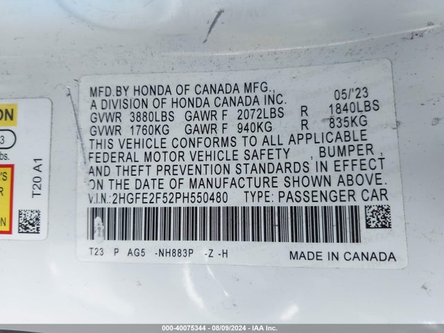 Honda Civic Sport 2023 2HGFE2F52PH550480 Image 25