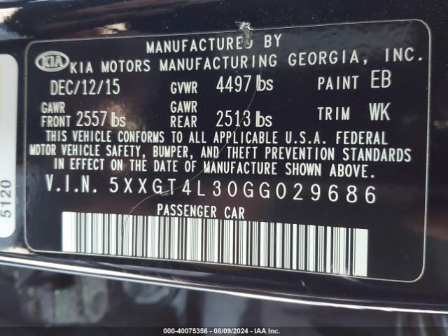 5XXGT4L30GG029686 KIA Optima Lx
