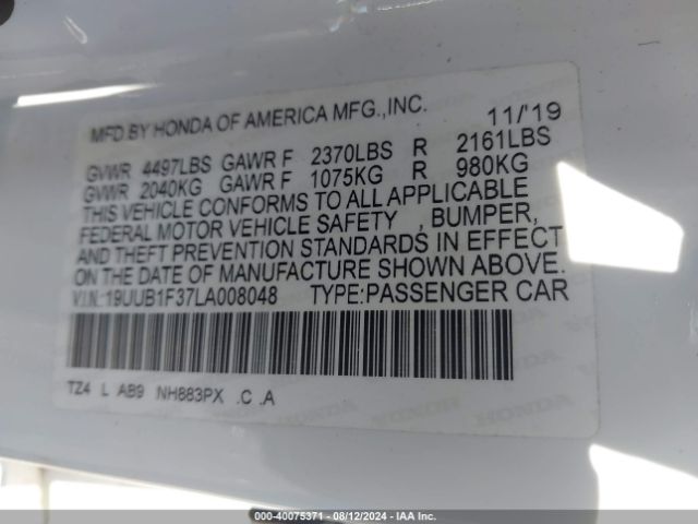 19UUB1F37LA008048 Acura Tlx Standard