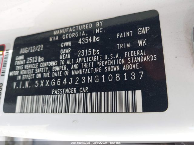 5XXG64J23NG108137 KIA K5 GT LINE
