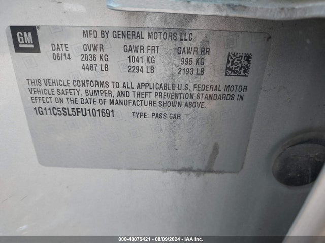 Chevrolet MALIBU 1LT 2015 1G11C5SL5FU101691 Image 9