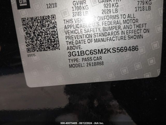 3G1BC6SM2KS569486 Chevrolet CRUZE LS