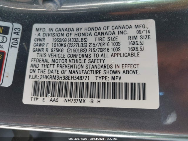 Honda CR-V LX 2014 2HKRM3H38EH548771 Image 9