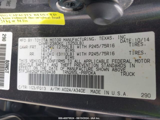 5TFJX4GN2FX039438 Toyota Tacoma Prerunner