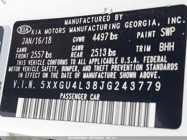 5XXGU4L38JG243779 KIA OPTIMA EX