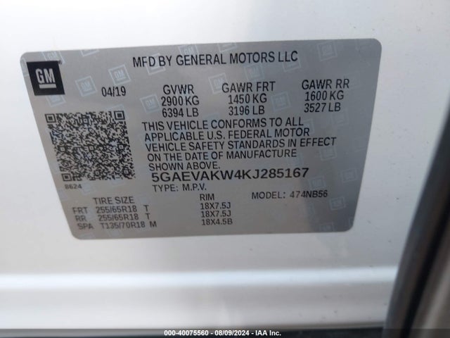 5GAEVAKW4KJ285167 Buick Enclave Awd Essence