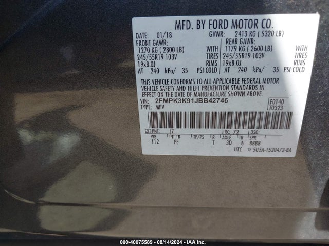 Ford Edge Titanium 2018 2FMPK3K91JBB42746 Image 9