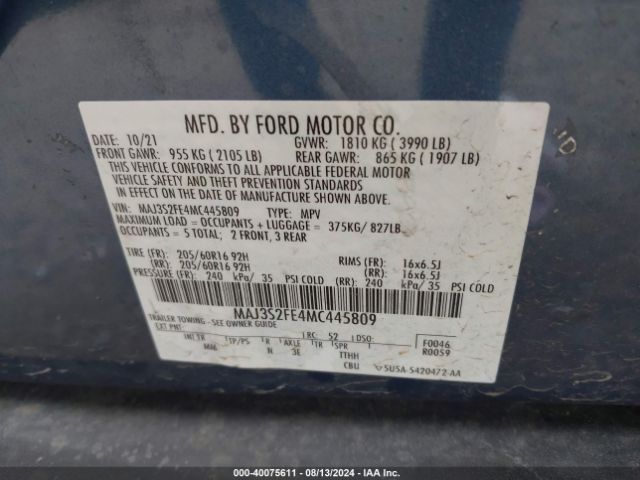 MAJ3S2FE4MC445809 Ford ECOSPORT S