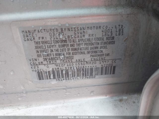 3N1AB8CV7LY236002 Nissan Sentra Sv Xtronic Cvt