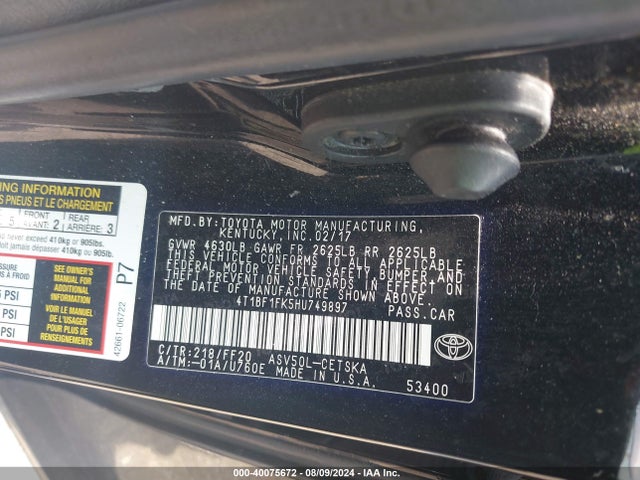 Toyota CAMRY SE 2017 4T1BF1FK5HU749897 Image 9