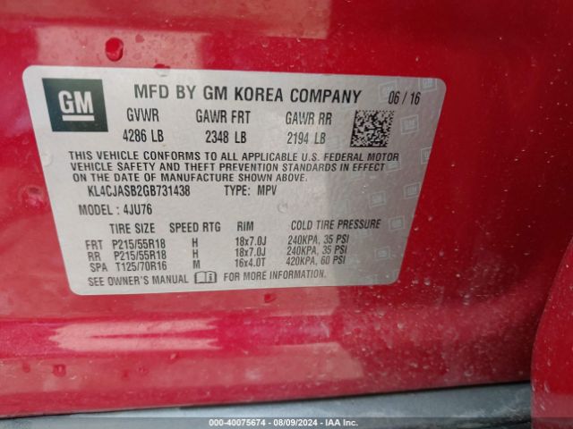 KL4CJASB2GB731438 Buick Encore
