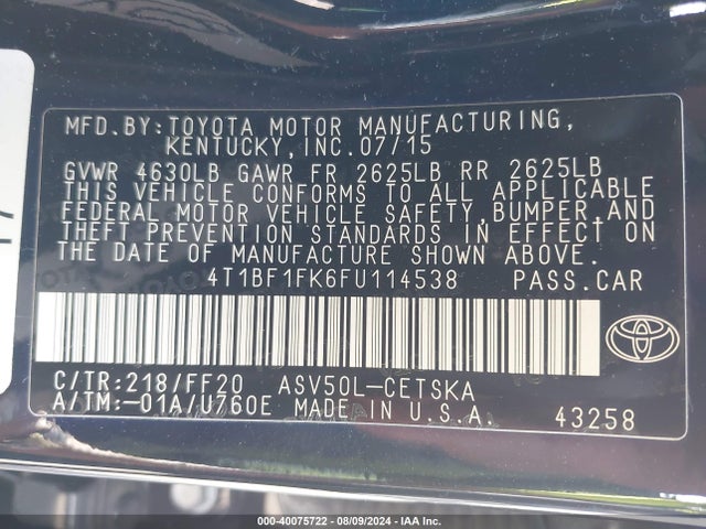 Toyota CAMRY SE 2015 4T1BF1FK6FU114538 Image 9