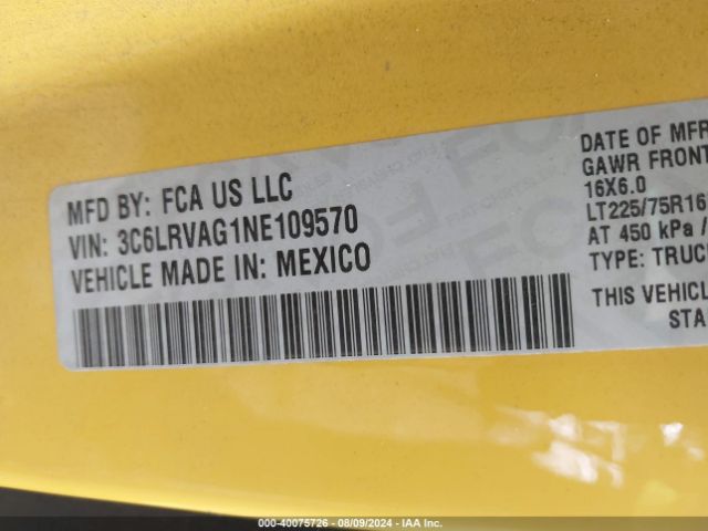 3C6LRVAG1NE109570 RAM Promaster 1500 Low Roof 136 Wb