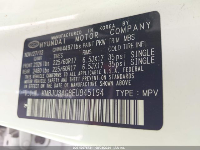 KM8JU3AG8EU845194 Hyundai TUCSON SE