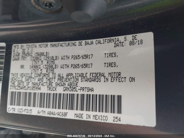 3TMCZ5AN5JM185994 Toyota Tacoma Trd Sport