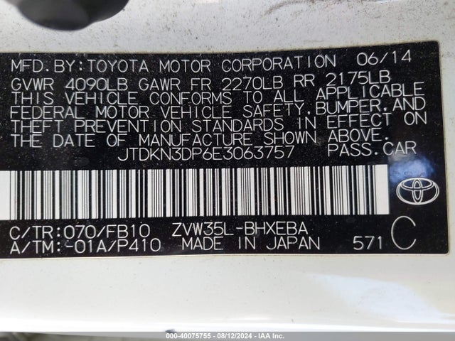 JTDKN3DP6E3063757 Toyota PRIUS PLUG-IN