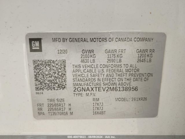 2GNAXTEV2M6138956 Chevrolet Equinox Awd 2fl