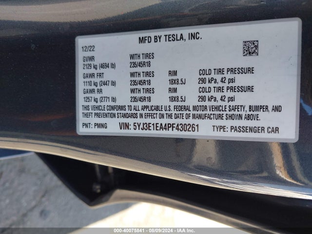 2023 TESLA MODEL 3 5YJ3E1EA4PF430261 Photo 8