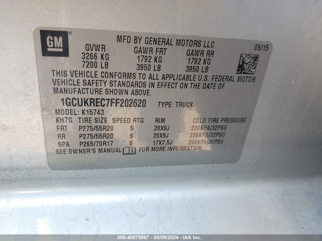 Chevrolet Silverado 1500 1lt 2015 1GCUKREC7FF202620 Image 9