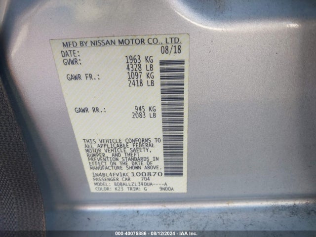 Nissan Altima 2.5 Platinum 2019 1N4BL4FV1KC100870 Image 9