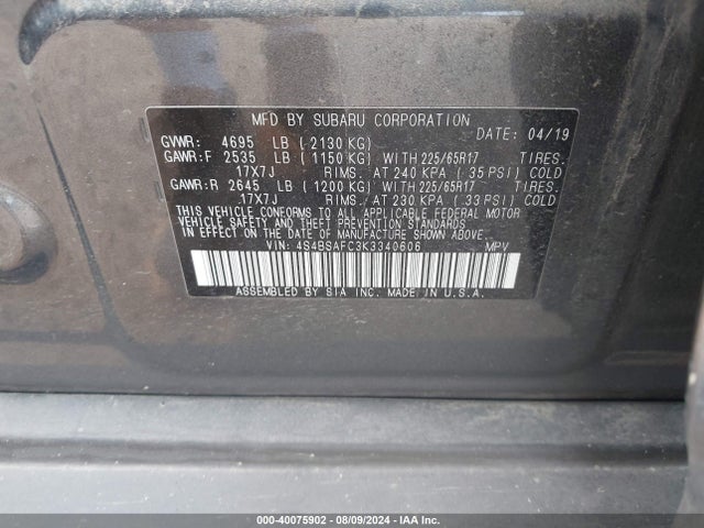 Subaru Outback 2.5i Premium 2019 4S4BSAFC3K3340606 Image 9