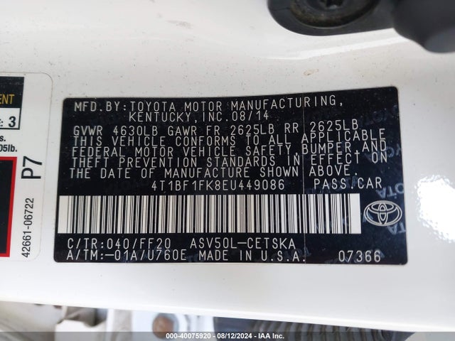 Toyota CAMRY SE 2014 4T1BF1FK8EU449086 Image 9