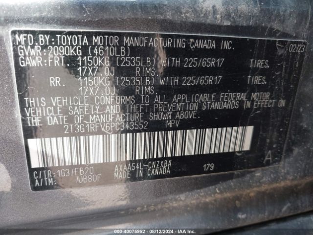 2T3G1RFV6PC343552 Toyota RAV4 LE