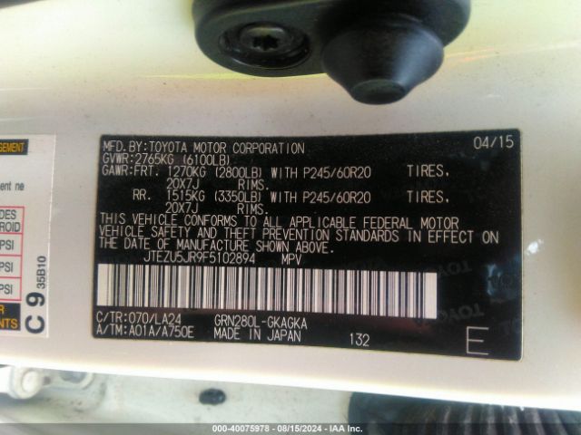 JTEZU5JR9F5102894 Toyota 4runner Limited