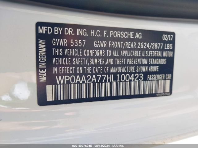 2017 PORSCHE PANAMERA WP0AA2A77HL100423 Photo 8