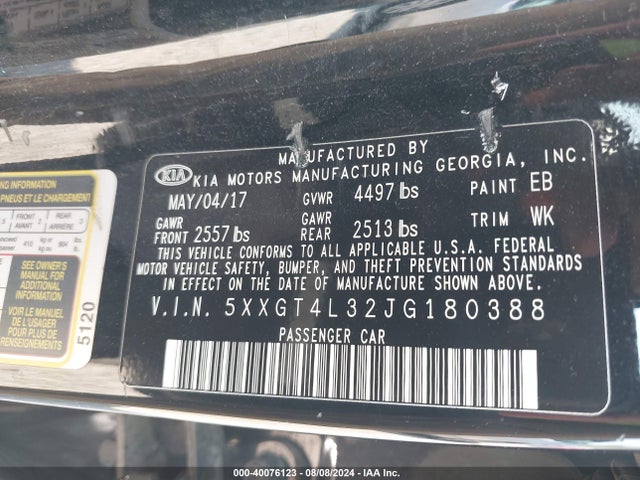 KIA Optima Lx 2018 5XXGT4L32JG180388 Image 9