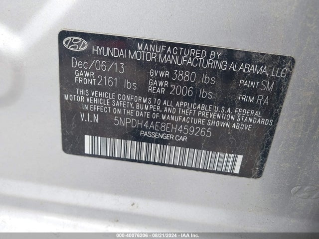 5NPDH4AE8EH459265 Hyundai ELANTRA SE