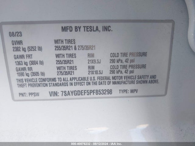 7SAYGDEF5PF853298 Tesla Model Y Awd/performance Dual Motor All-wheel Drive