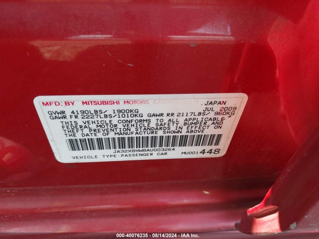 2010 MITSUBISHI LANCER SPORTBACK JA32X8HW8AU003264 Photo 8