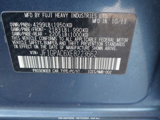 JF1GPAC6XE8223662 Subaru Impreza 2.0i Premium
