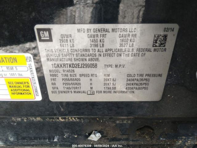 1GKKRTKD2EJ299058 GMC Acadia Denali