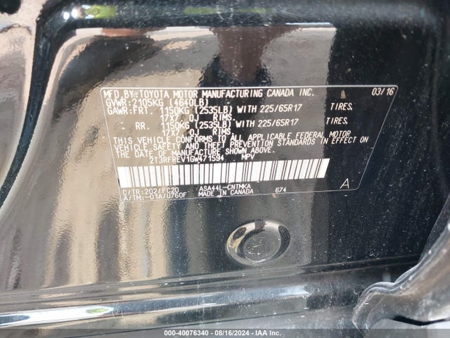 Toyota Rav4 Xle 2016 2T3RFREV1GW471594 Image 9