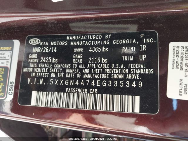 5XXGN4A74EG335349 KIA OPTIMA EX