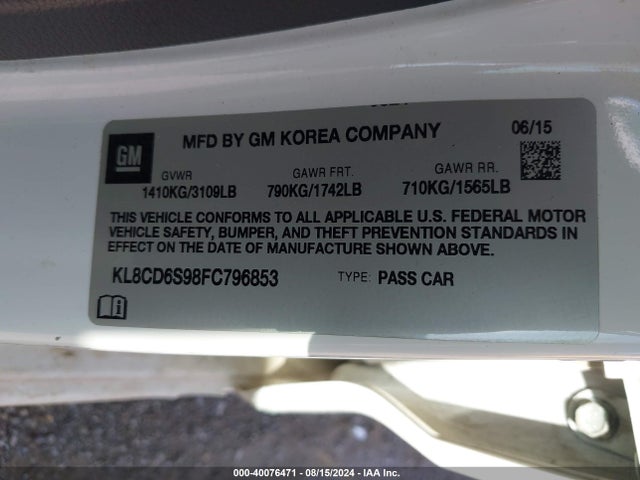 Chevrolet Spark 1lt Cvt 2015 KL8CD6S98FC796853 Image 9
